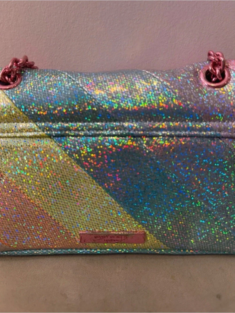 Kurt Geiger Iridescent Rainbow Glitter Shoulder Bag with Pink Accents - Picture 2 of 4